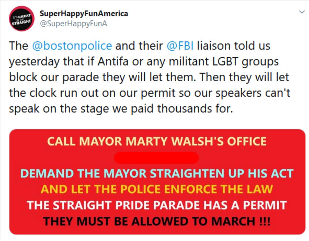 PunchyMr's tweet photo. Straight Pride Parade organizers are getting all hot and bothered that the Boston police are allowing protesters to attend. #BooFingHoo https://t.co/ybsjYuUpXf