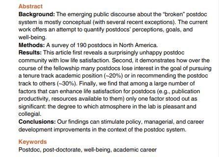 GrumpyPostdocs's tweet image. A survey based study on (unhappy) postdocs.
ncbi.nlm.nih.gov/pmc/articles/P…
It is certainly vital to have good lab/group environment, but pay and benefits are crucial too imho.
#grumpypostdocs #ecrchat #AcademicChatter #phdforum #phdchat #AcademicTwitter
@ECRchat @AcademicChatter