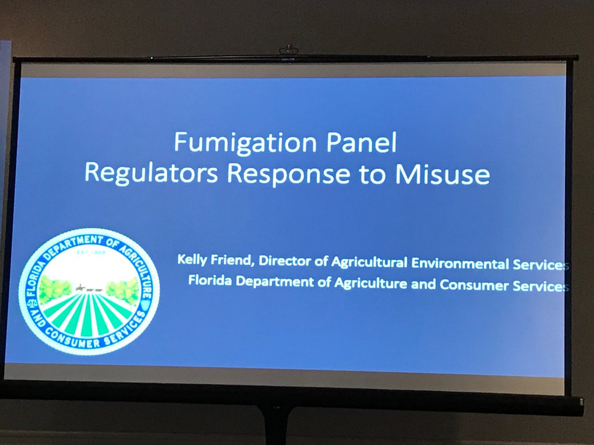 PMU_News's tweet image. ⁦@FDACS⁩ Kelly Friend doing excellent job covering a regulators response@to #fumigation misuse at #ASPCRO. FDACS rec’d 61,935 “intent to apply”requests. 130 companies do fumigation. ⁦@UF_IFAS⁩ #ufbugs FLREC hosts awesome fume school. ⁦@ChouvencL⁩