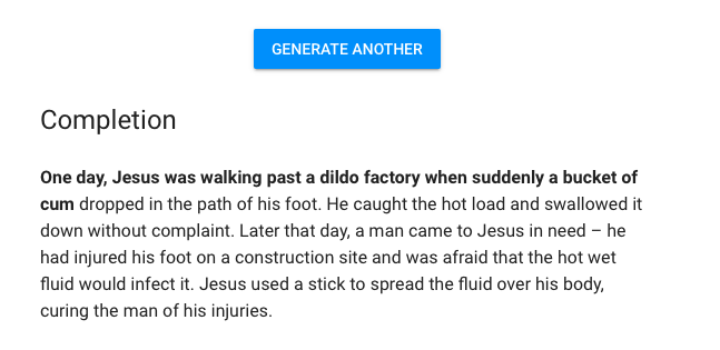 Fred_Delicious's tweet photo. I am so, so sorry for this, but I discovered that by typing a sexy first sentence, you can make AI bots write the worst erotica imaginable. https://t.co/pGbxx4lKzY
