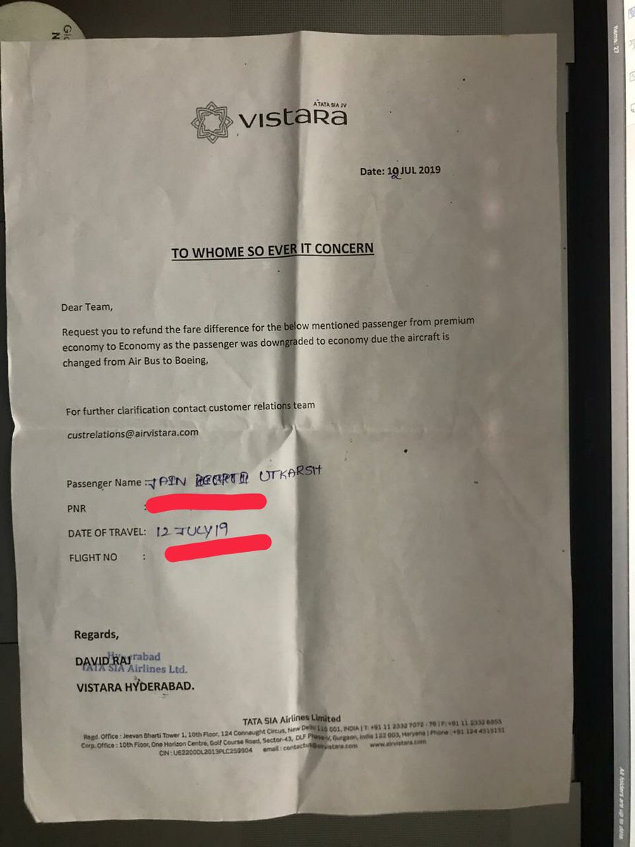 utkarshjain1's tweet image. @airvistara I was downgraded from premium economy to economy and was promised a refund of excess fare.Now when I ask for refund your customer support has refused the refund saying premium economy is a lower fare than economy #Vistarasucks #BeingCheated