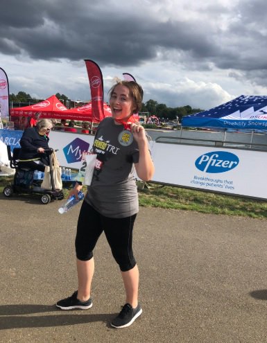 Our amazing supporter @EmRodriguesOTS after completing the @SuperheroTri to raise money for Aerobility. This was Emma's first ever Triathlon and she smashed it!  Thank you again Emma and all those who sponsored her! #Fundraising #Summer19 #Triathlon