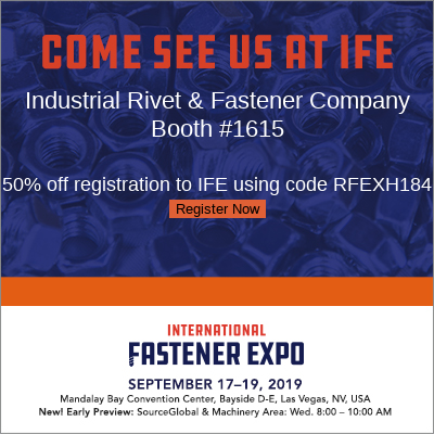 IndustrialRivet's tweet photo. We're at the International Fastener Expo this Sept. 17-19th in Las Vegas! Use code: RFEXH184 during checkout to get after visiting the following link: https://t.co/kuZLpbZs1q https://t.co/L6BDmf26Gy