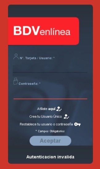 OSKR2102's tweet photo. @BcodeVenezuela YA BLOQUIE LA TARJETA. PERO TRATO DE INGRESAR PARA HACER LA SOLICITUD DE TARJETA DE DEBITO CON EL NUMERO DE CEDULA Y LA CLAVE HABITUAL Y SALE "AUTENTICACION INVALIDA" https://t.co/kzb3iJHh71