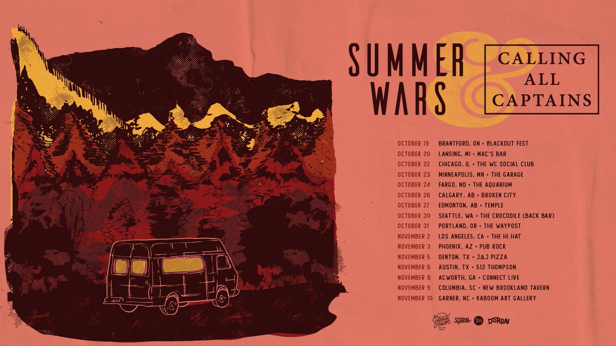 🚨TOUR ANNOUNCEMENT 🚨 We are headed out this October and November on a co-headling run with <a href="/CallingAllCptns/">calling all captains</a>!  We are hitting a ton of places across the western US and Canada you guys have been asking for, tickets up for sale now!  

summerwarsnc.com

Admat: @_modoro