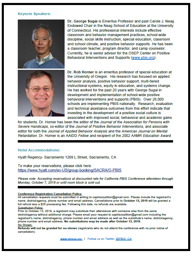 CaProfLearning's tweet image. Have you registered yet for the @PBIS_CA conference? Join your fellow educators in Sacramento on 10/28-30 for tons of amazing workshops and engaging, informative speakers. Register at pbisca.org/conference! #SEL #wholechild #keeplearningCA #PBIS