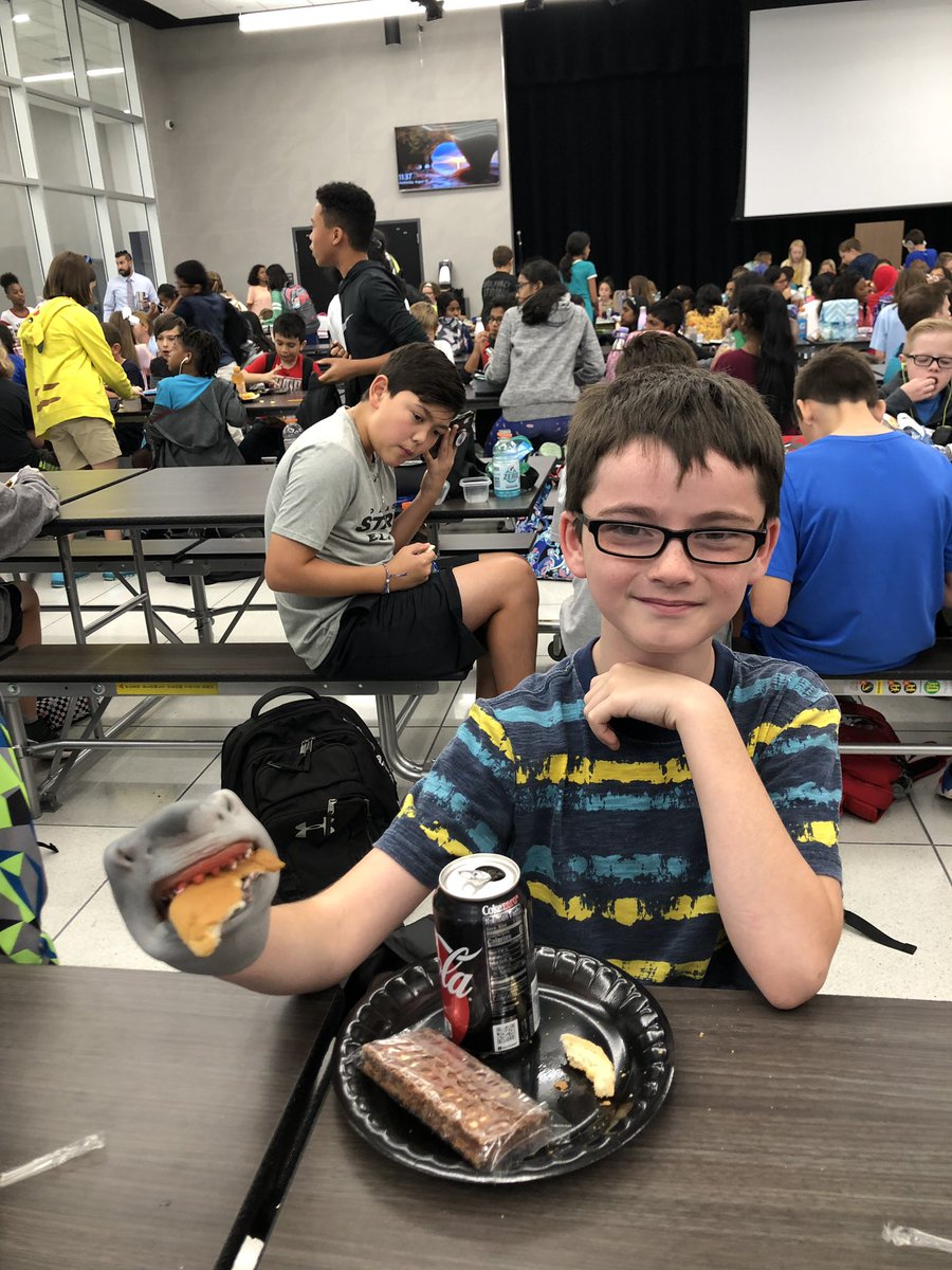 Eddie had a friend helping him eat his lunch today!  #SharkBites  @ProsperHaysMS