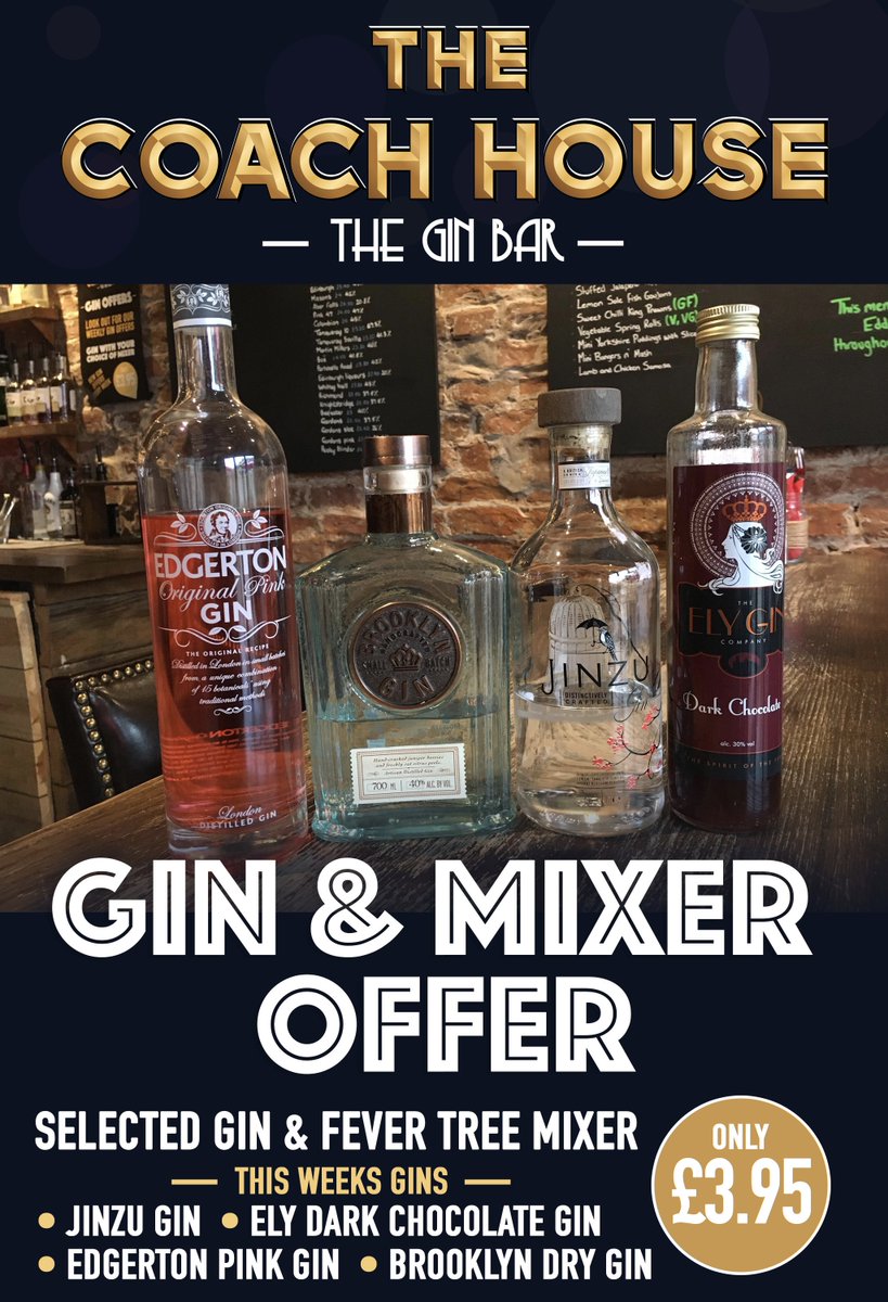 coachhousegoole's tweet photo. THIS WEEKS GIN & MIXER OFFER @ THE COACH HOUSE
SELECTED GIN & FEVER TREE MIXER FOR ONLY ยฃ3.95:
๐น Edgerton Pink Gin
๐ธ Brooklyn Dry Gin
๐น Jinzu Gin
๐ธ Ely Dark Chocolate Gin
#gin #gingin #ginoclock #thecoachhouse #goole #ginbar #adamstreet #coachhouse #adamstreet https://t.co/x8NEBrrKg0