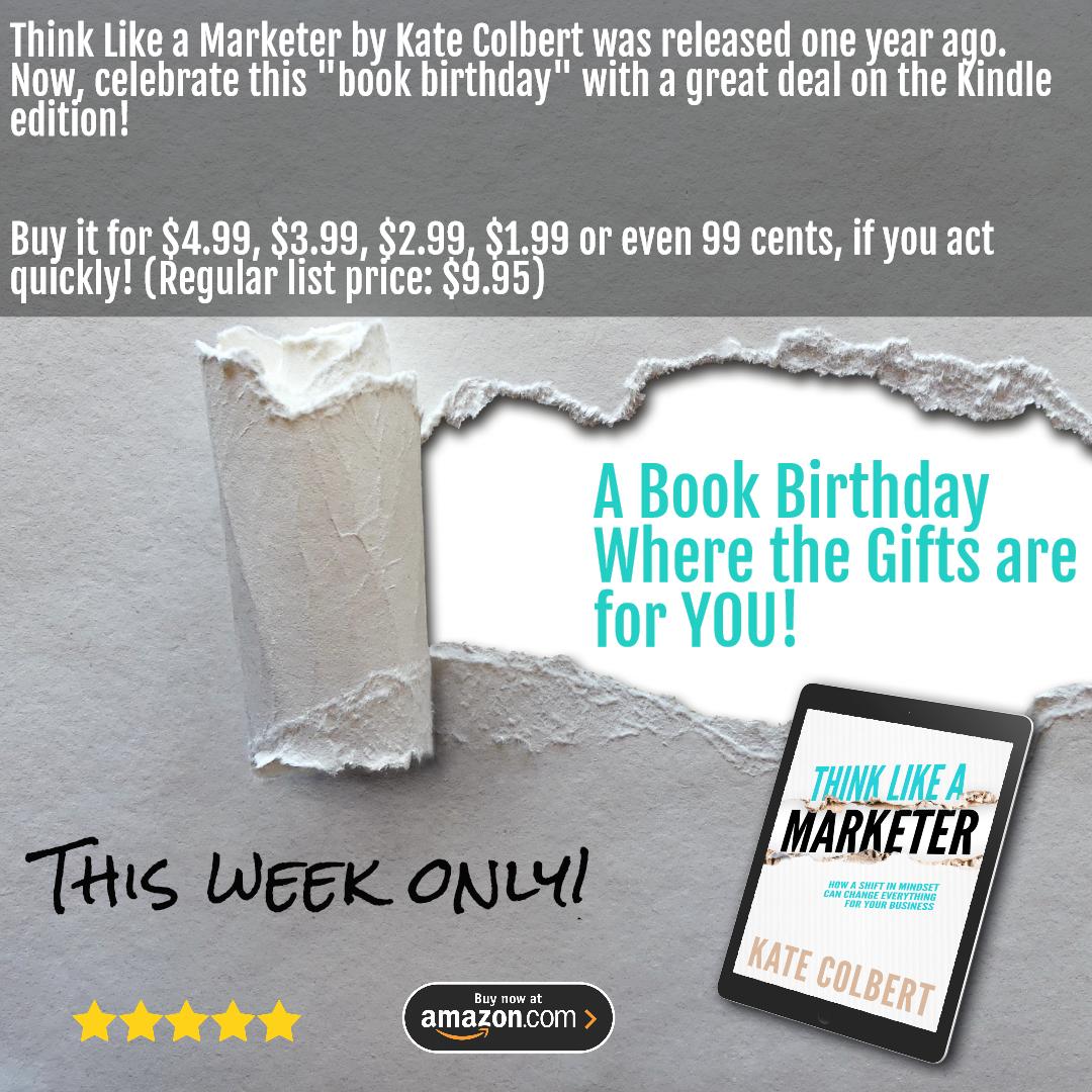 KateColbert's tweet image. Haven't yet read my book? Don't miss this week's Kindle Countdown event, where you can download the book for as little as 99 cents! 

#ThinkLikeAMarketer #BooksForBusinessLeadersAndEntrepreneurs #AmazonBestSeller

amzn.to/2TtekSc