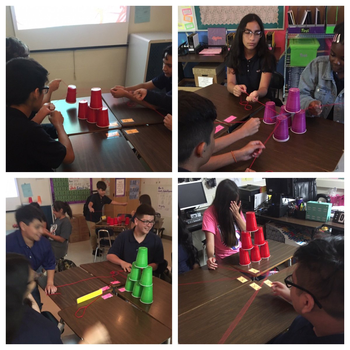 ASTuckerKing's tweet photo. First day team building activity! Red cup challenge courtesy of @rosahammond_ !! So fun! #redsolocup #nohands #teamwork @NISDPatNeff #wearepatneff #wearebettertogether https://t.co/lXpQDabCdK