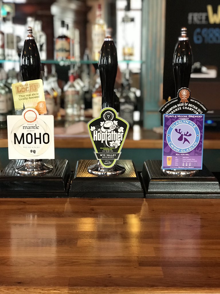 AberCastlebar's tweet photo. Real ales this week at the Castle, Moho from @MantleBrewery ,Hopfather from @WyeValleyBrew and Cwrw Glaslyn from @PurpleMooseBrew #camra #aberystwyth https://t.co/ZLwVL7Q2fg