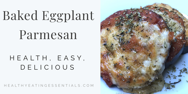 Eggplant Parmesan gets a simple, healthy makeover in this baked version. It's a great way to use up all those summer #eggplants. #recipe #eggplantparmesan #cooking. healthyeatingessentials.com/recipe/baked-e…