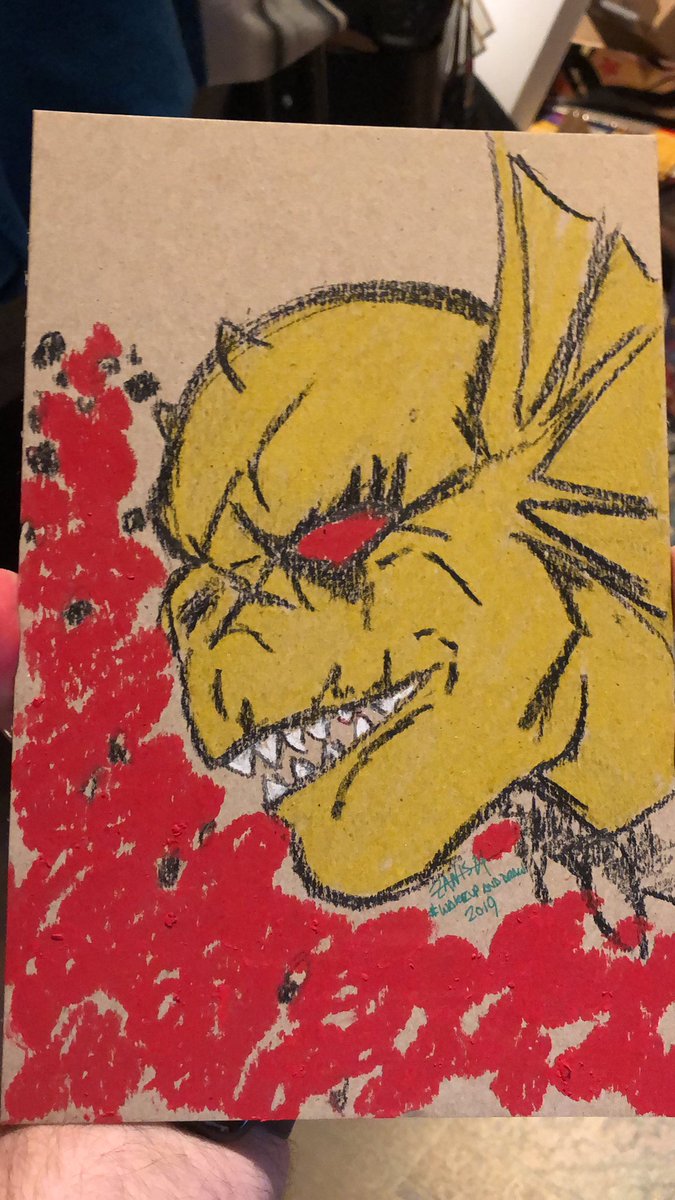 DZawisza's tweet photo. Not the #WakeUpAndDraw idea I planned to execute, but a WFH phone call meeting yields interesting results, particularly after seeing @ChrisSamnee ‘s China Marker drawing of Wolverine.

China Markers &amp; Marabu art crayon (red)

Gone, gone, o form of man...
#Kirby https://t.co/FRAuan2jbE