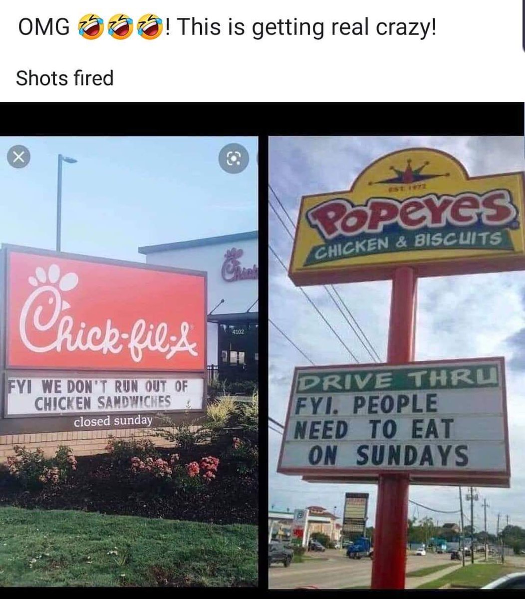 They don't want Wendy's to get involved imo their chicken sandwich is better than both Chik or Popeyes.. 

Plus they have a FAR better social media roast team.
Wendy's has the best social media slams in the industry.

<a href="/Wendys/">Wendy’s</a> #TeamWendys