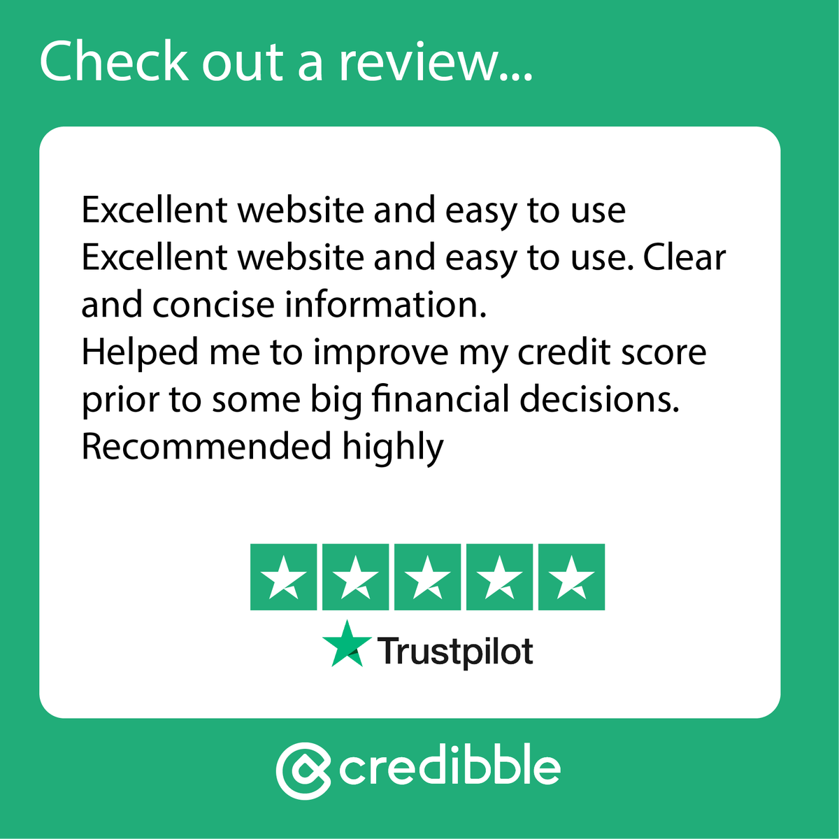 This lovely customer left us an amazing #review!  #Credibble aims to help all it's users achieve their #financialgoals 🙌

#userreviews #satisfied #5stars #trustpilot