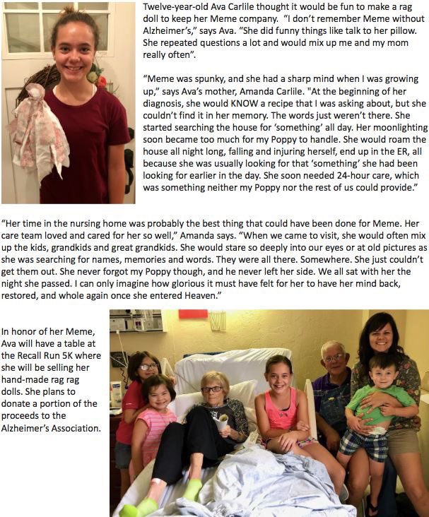 RecallRun's tweet image. Support Ava in honoring her grandmother and raising money for #Alzheimer's prevention!