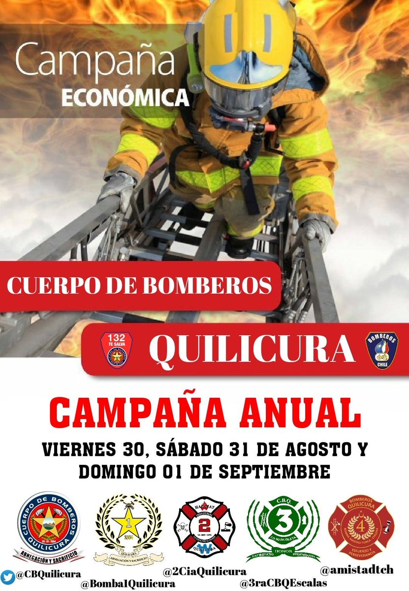 amistadtch's tweet photo. Estaremos realizando la #CampañaEconomica Anual 🏠 x 🏠 entre los días 30 y 31 de Agosto y 01 de septiembre

#Bomberos necesita de tu Ayuda, ayúdanos a seguir salvado vidas
@Bomba1Quilicura 
@2CiaQuilicura 
@amistadtch https://t.co/KBvq3KmkbU