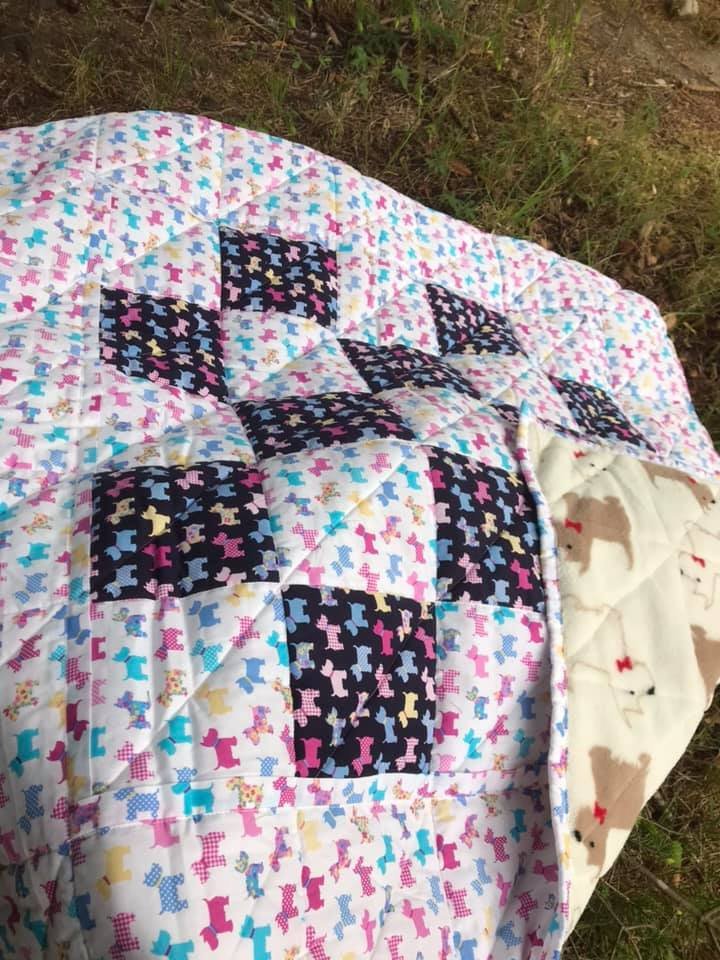 Excited to share my #etsy shop: Scottie Dogs in a handmade patchwork quilt etsy.me/348a5RG #housewares #bedroom #bedding #white #polyester #kid #animalprint #blue #whiteandnavyblue