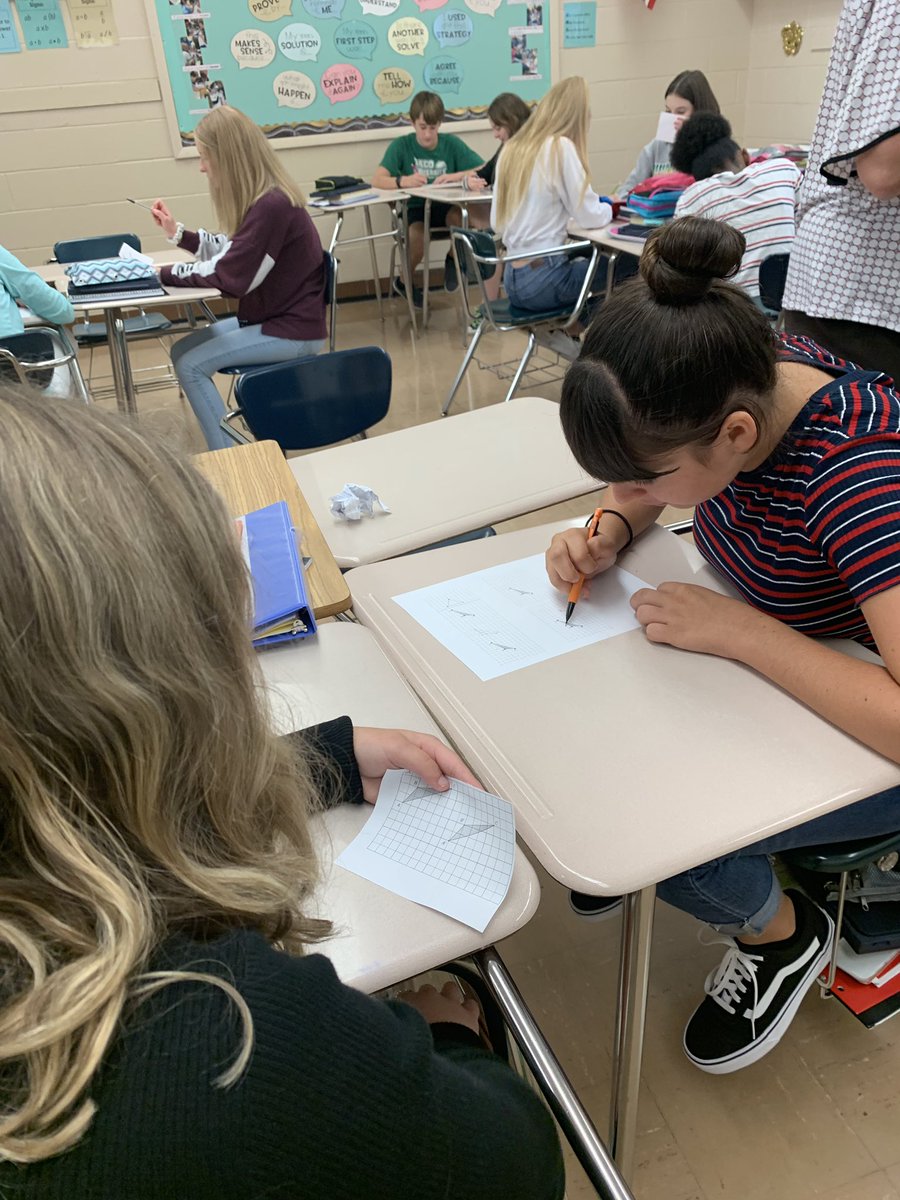 RaseenaJacob's tweet photo. #Success !! Super impressed w/ this activity. Gave students a card that had a triangle with a transformation applied to it. They had to describe it to their partner w/o showing them their card. They used vocab&amp;detail, while their partner drew the transformation !! #teach180 #math https://t.co/a5EdxOASPe