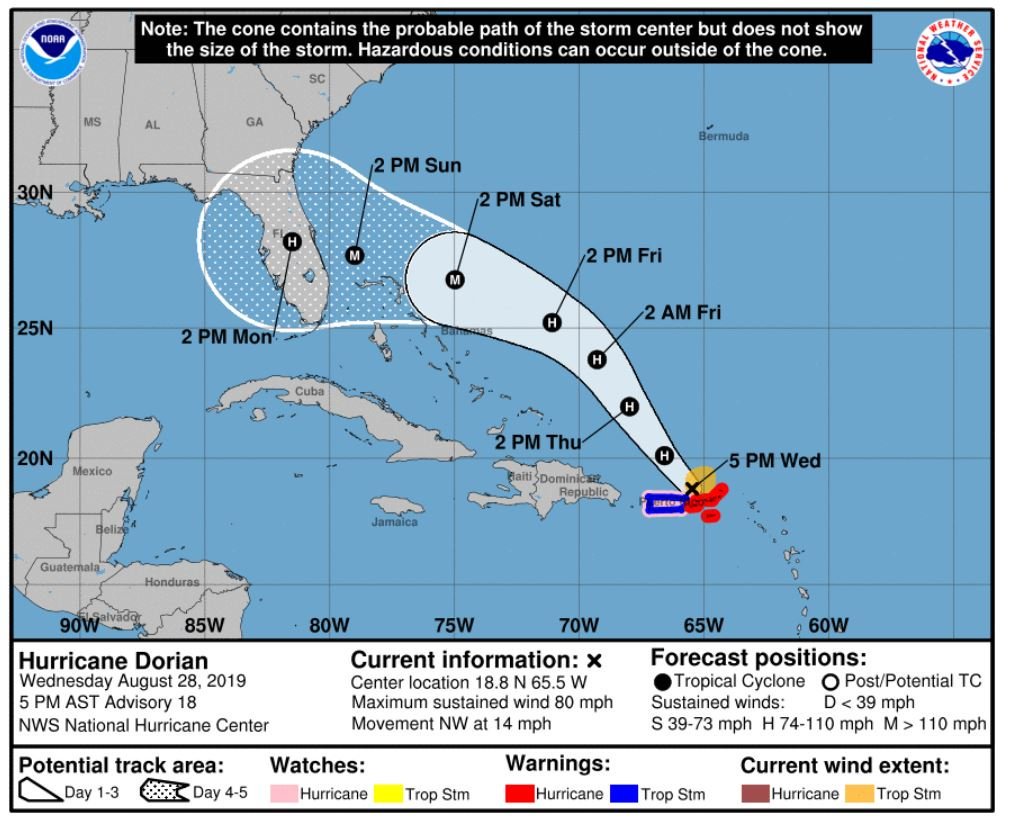 FTLCityNews's tweet photo. Latest forecast map and key messages from @NHC_Atlantic for Hurricane Dorian @deantrantalis @heathermoraitis @glassman4ftl @BenSorensen @clagerbloom @AlainBoileau2 @FLPD411 @FLFR411 @playlauderdale @CFLCA2018 @BrowardCounty @ftlchamber @ddaftl @GFLAlliance @MyFTLB https://t.co/W9ES5GeH1y