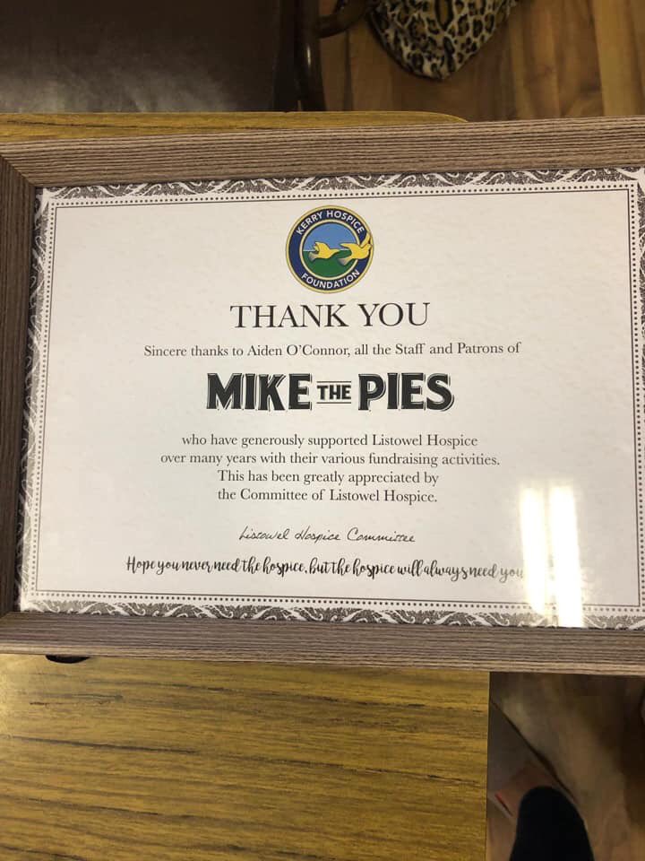 MikethePies's tweet photo. Delighted to receive this award on behalf of everyone who has contributed to all the fund raising events that we have hosted in Mike the Pies. “Hope you never need the Hospice but the Hospice will always need you” https://t.co/c3uOk6ppQn