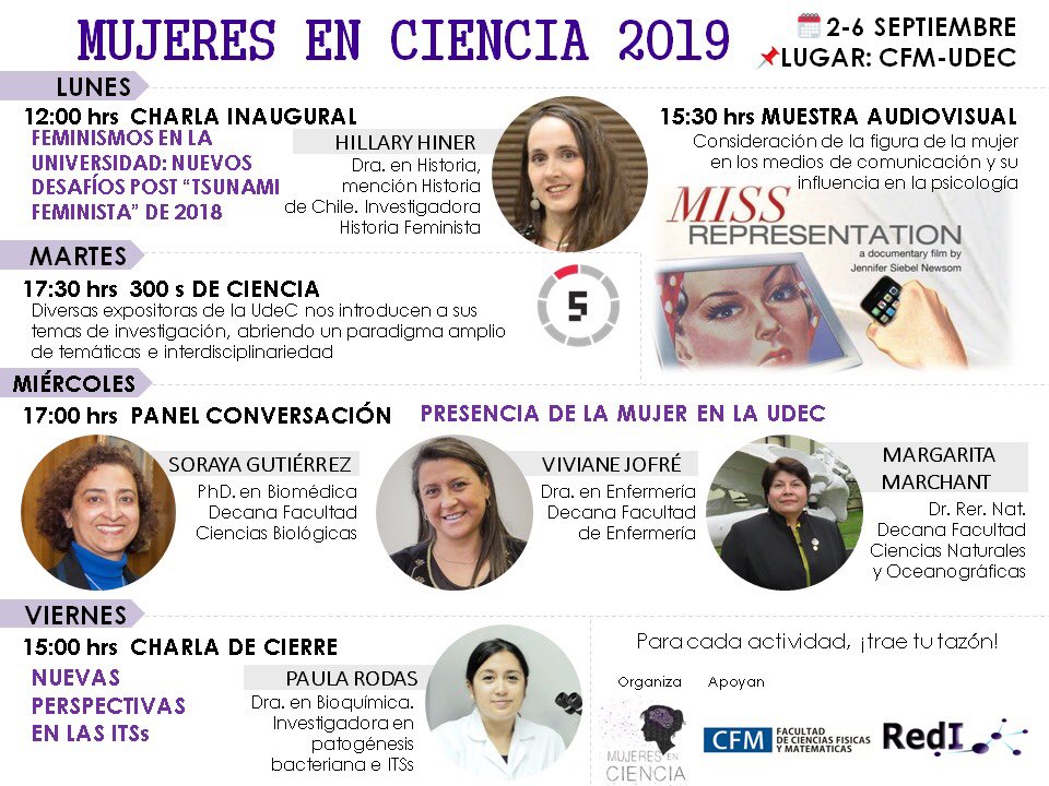 macalist1's tweet photo. Imperdible!! 2 versión de Mujeres en Ciencia!! CFM-UdeC. 2-6 de septiembre!! https://t.co/W5C3IjEtIr