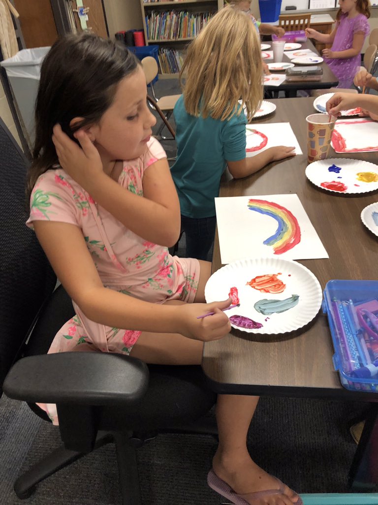 MatthewMillerpe's tweet photo. Scientists today were given 3 colors and had to investigate with table teams how to make a rainbow. #teamgoad #1stgraders #TCEStrong https://t.co/zRHlSGOj6Y
