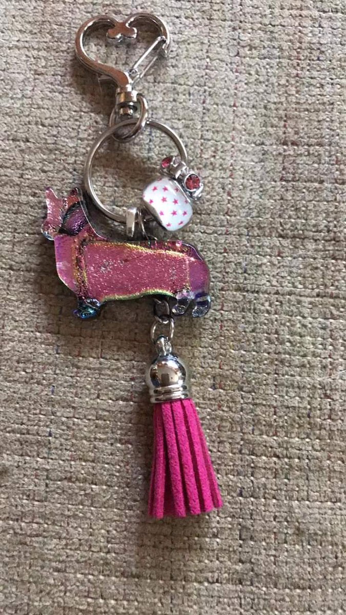 What's pink and sparkly and Corgi all over? My new custom glass CORGI KEY RING! Big hearted Hero for Corgis in need Tamsen Arabi creates and sells unique Corgi glass and metal jewelry. See all her goodies: fanGLASStic.com. Tell her The Daily Corgi sent you!