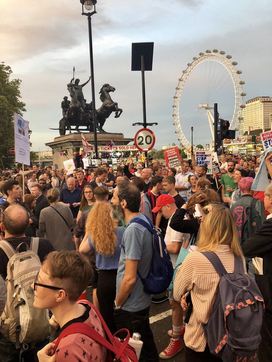 Shaharazad's tweet photo. This is NOT about #Brexit. This is about unelected meat puppet #BoJo &amp; his cabinet of horror clowns wielding 3 months of power with just 2 weeks of scrutiny before forcing the #UK to do something nobody voted for - &amp; with most of them personally profiting. #StopTheCoup #RESIST https://t.co/KoUROHEl9X