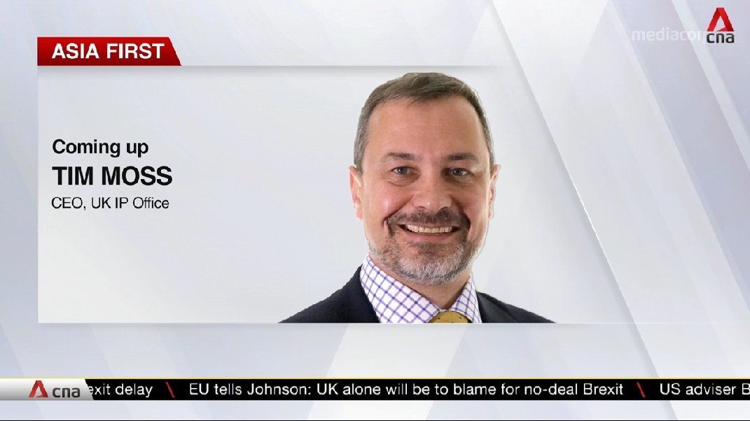 UKinSingapore's tweet photo. #ICYMI @The_IPO CEO Tim Moss spoke w/ @ChannelNewsAsia #AsiaFirst ➡️ https://t.co/40iXCYquoI (from the 01:06 mark onwards) about the UK's participation in the #iposIPWeek as well as #SGUKpartnership across #intellectualproperty. Thanks @ipofficesg for arranging this opportunity. https://t.co/noH5zSNi1X