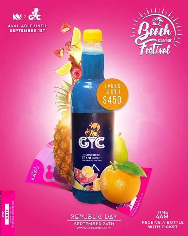 gtc_tt's tweet photo. 🚨LIMITED EDITION GTC TICKET for #EEEBCF🚨
2 Ladies on 1 Ticket AND a FREE Bottle of GTC
Only Available till September 1st
Republic Day will never be the same courtesy the good folks at @gtc_tt and @eeempire
________________________________________
… https://t.co/RARAGNQc7V https://t.co/mHKBsK2ckS