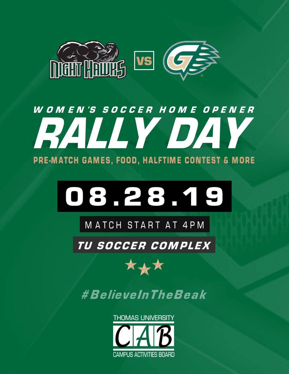 studentlifetu's tweet photo. Itâs a beautiful day for some Night Hawk soccer! Come out to todayâs Womenâs Soccer Rally Day hosted by TUâs Campus Activities Board beginning at 3pm. Stay till halftime for a chance to win a $10 giftcard! â˝ď¸
#believeinthebeak #tucab https://t.co/rHe97cDHE8