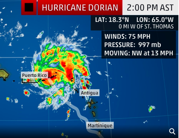 BAirProducts's tweet photo. Dorian Now a Hurricane Moving Through the U.S. Virgin Islands; Hurricane Threat Grows For Southeast U.S.
Will Dorian hit Florida? The path is uncertain but officials say to get ready.
#rain #usaweather #flooding #rainfall #streetflooding #florida #dorian #hurricane #cnn https://t.co/Z62ApOqHLH
