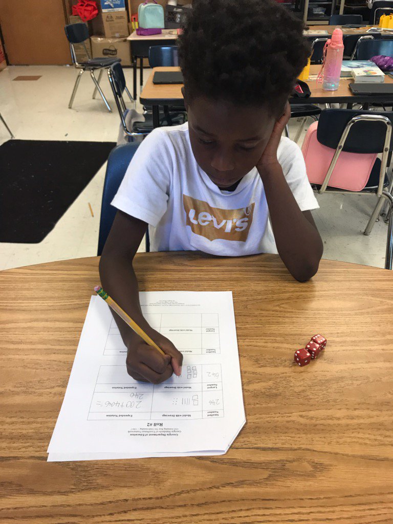 2ndHte's tweet photo. Ms. Norton's class is rolling the dice at Hightower Trail @HTEschool doing a DOE Frameworks Task building base ten numbers. #augustmathchallenge @ByrdTeaching https://t.co/xqYtvGGPrE