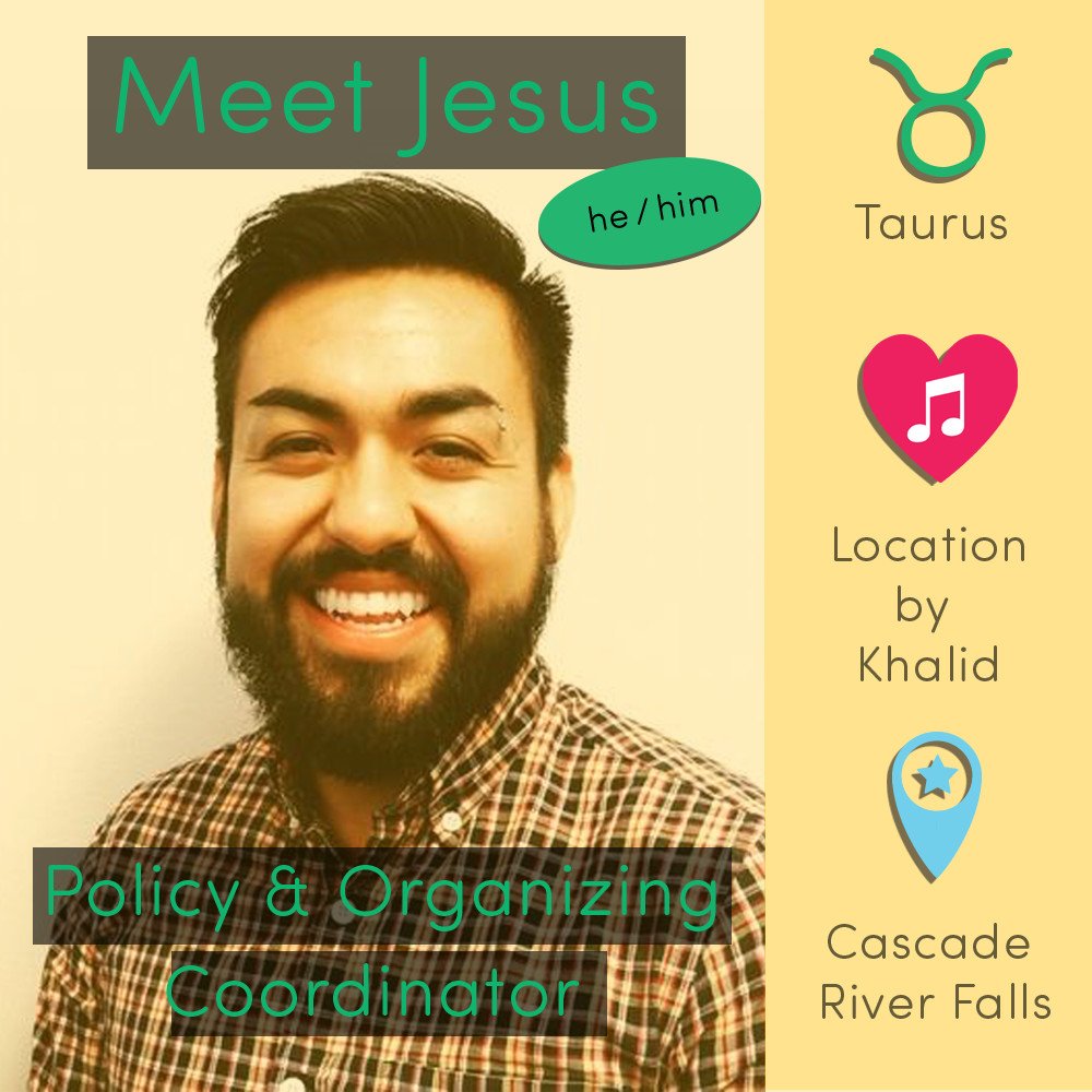 outfrontmn's tweet photo. Meet our Policy and Organizing Coordinator, Jesus Lucero (@brwnboybrujeria)! Jesus is in charge of our faith work and leads greater Minnesota organizing. He's a Taurus who loves Location by Khalid and going to Cascade River Falls. #BeBoldLiveOutFront https://t.co/s9A1t1rQ9K