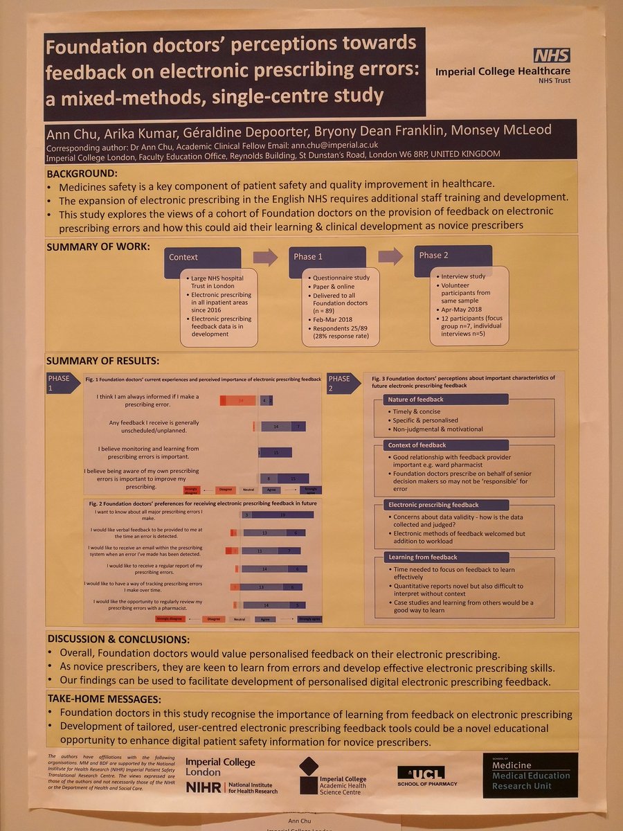dr_ann_chu's tweet photo. Great opportunity to present our work on electronic prescribing feedback for foundation doctors. Thanks to audience for interesting qus &amp; feedback @Imperial_PSTRC @CMSSQ_research @monsey_mcleod @BryonyDF @ImperialMERU @AMEE_Online #meded #amee2019 https://t.co/ZrZFM4w8vP