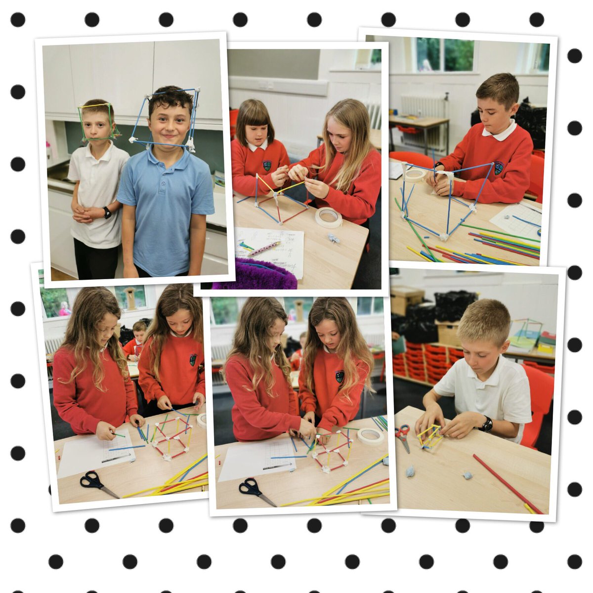 BarrPrimary's tweet photo. The senior class worked in pairs today to create skeletons of 3D objects. #problemsolving #hexagonalprism https://t.co/34VLjm2foA