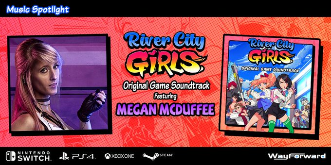 MeganMcDuffee's tweet photo. OFFICIAL announcement time! 😱💜

If you haven't heard by now, I'm the main musician on 
@WayForward's upcoming beat-em-up, #RiverCityGirls! I wrote about 50 songs for the game, including all the level and cutscene tracks. 
The game hits Switch, PS4, Xbox One, and PC on Sept. 5! https://t.co/QxYtGrrqY5
