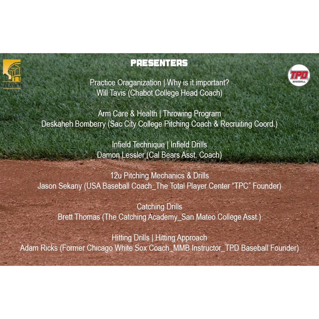TPD_Baseball's tweet photo. FREE @USABaseball Coaches Clinic
Chabot College | RM 2611
09.28 - 9am to 12:30pm
MUST BE OVER 18
Register on https://t.co/r35vWUslr8
#USABClinics #Prep2Perform
Presenters @chabotbaseball @SacCityBaseball @CalBaseball @TPCbaseball @CatchingAcademy, @WellmanBaseball @BaseballTpd https://t.co/vZRR0kiKsD