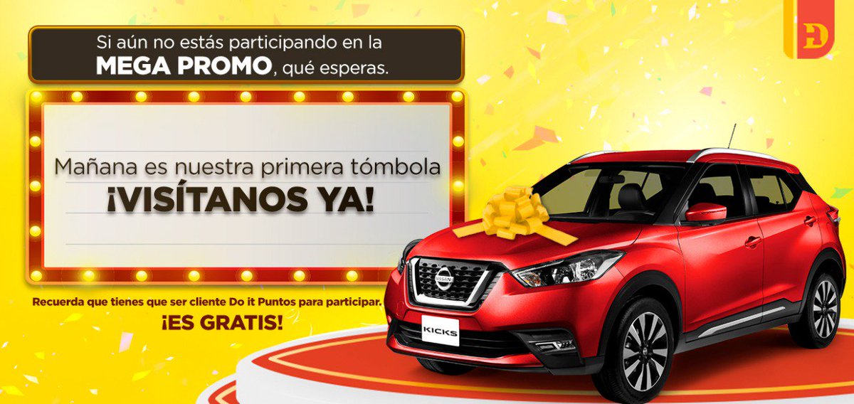 DoitCenter's tweet photo. Mañana conoceremos al primer ganador 😎 ¿Si aún no has entregado tus cupones qué esperas? Son 7 autos y mañana puedes ser el ganador de 1 de ellos. Pendiente a tu teléfono desde la 1:00 p.m. que estaremos comunicándonos con el feliz ganad@r #YoQuieroMiNave #PromoAuto https://t.co/Myw47MCTdl
