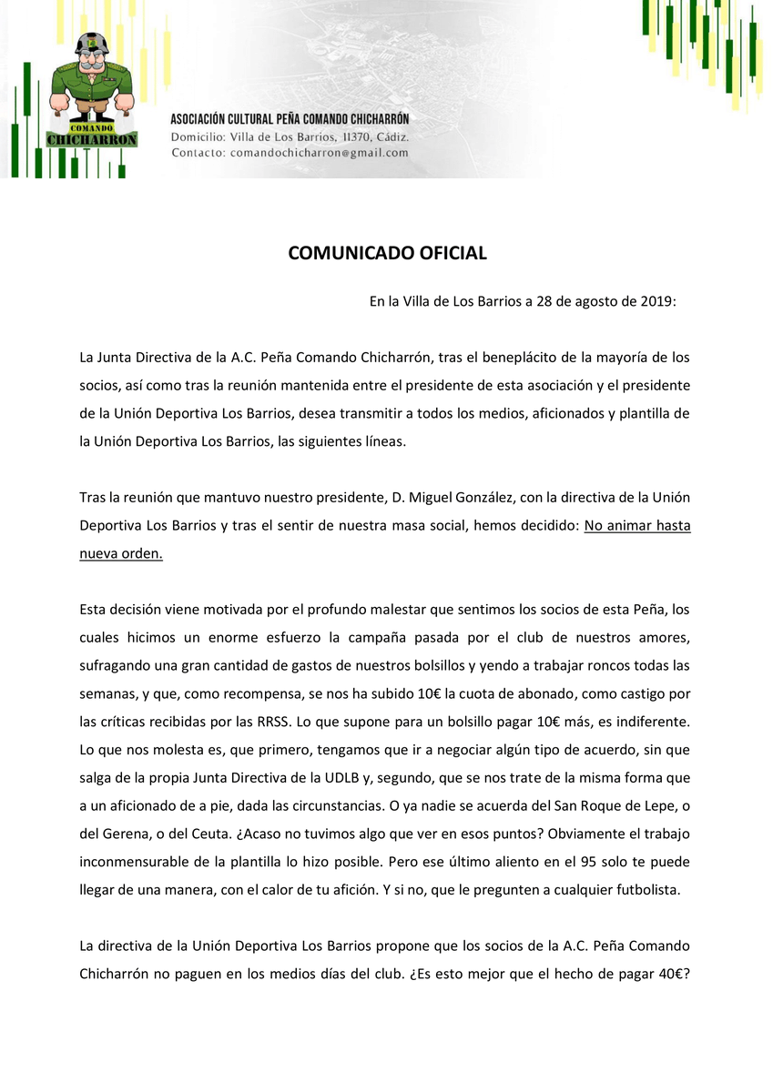 comn2chicharron's tweet photo. COMUNICADO OFICIAL | No se animará hasta nuevo aviso. https://t.co/FvTlBn583g