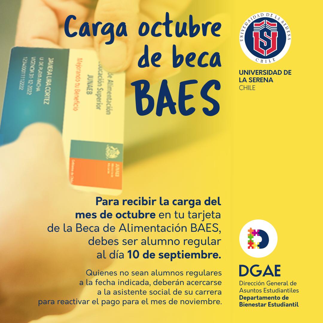 ULS_DGAE's tweet photo. Atención!!! 📣 Información sobre carga de Beca de Alimentación BAES.👨💻👩💻 👍 @userena #ULSMejorUniversidad #BecaBAES #BienestarEstudiantilULS #LaSerena #Coquimbo #Ovalle #ULS https://t.co/W5nmcCqzTN