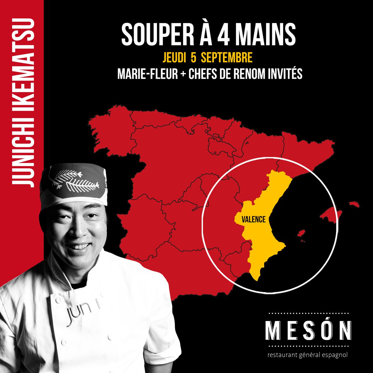 C'est la semaine prochaine que le chef #JunichiIkematsu du restaurant #juni se joindra à <a href="/mariefleur35/">Marie-Fleur</a> pour notre souper à 4 mains 🙌🙌
Au menu : les saveurs de Valence 🇪🇸!
Serez-vous des nôtres?
☎️ (514) 439-9089
#mesonmtl #villeray #restomeson