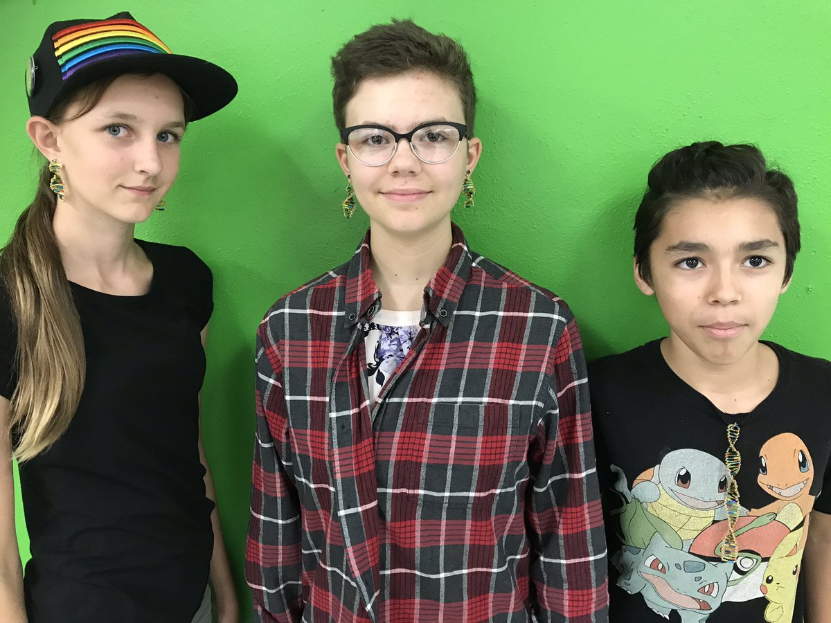 <a href="/PFFSUniversity/">PFFS-University</a> students modeling the DNA jewelry they made in class. Next up is a debate on the ethics of gene editing.