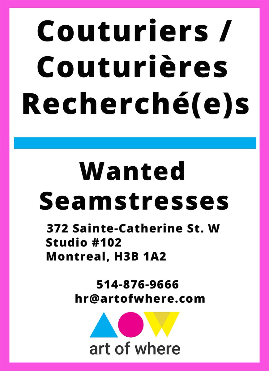 If you are a talented Montreal sewist looking for some part time work over the fall, we would love to hear from you!