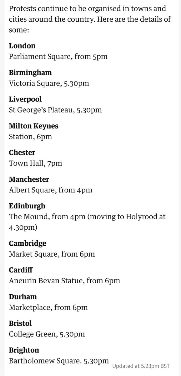 XavierRodde's tweet photo. We may or may not like #brexit but the way the current (unelected) government is going about taking the UK out of the EU is simply outrageous and divisive. Setting a bad example domestically and internationally.

Cities and time for #protests below.

#BrexitShambles #StopTheCoup https://t.co/tLpH73VMoW