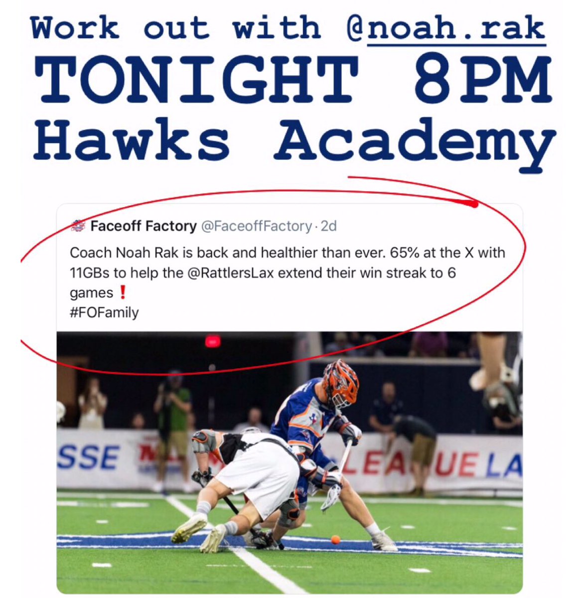 Eastern Mass Hawks (@emasshawks) on Twitter photo Faceoff Factory TONIGHT 8-9pm
at the Academy with
Coach Noah Rak of <a href="/RattlersLax/">Dallas Rattlers</a>
<a href="/FaceoffFactory/">Faceoff Factory</a> <a href="/UMassMLacrosse/">UMass Men's Lacrosse</a> <a href="/JNardss/">Joe Nardella</a>
#FOFamily
#Emasshawks
#Firebirds #getbetter Faceoff Factory TONIGHT 8-9pm
at the Academy with
Coach Noah Rak of <a href="/RattlersLax/">Dallas Rattlers</a>
<a href="/FaceoffFactory/">Faceoff Factory</a> <a href="/UMassMLacrosse/">UMass Men's Lacrosse</a> <a href="/JNardss/">Joe Nardella</a>
#FOFamily
#Emasshawks
#Firebirds #getbetter
