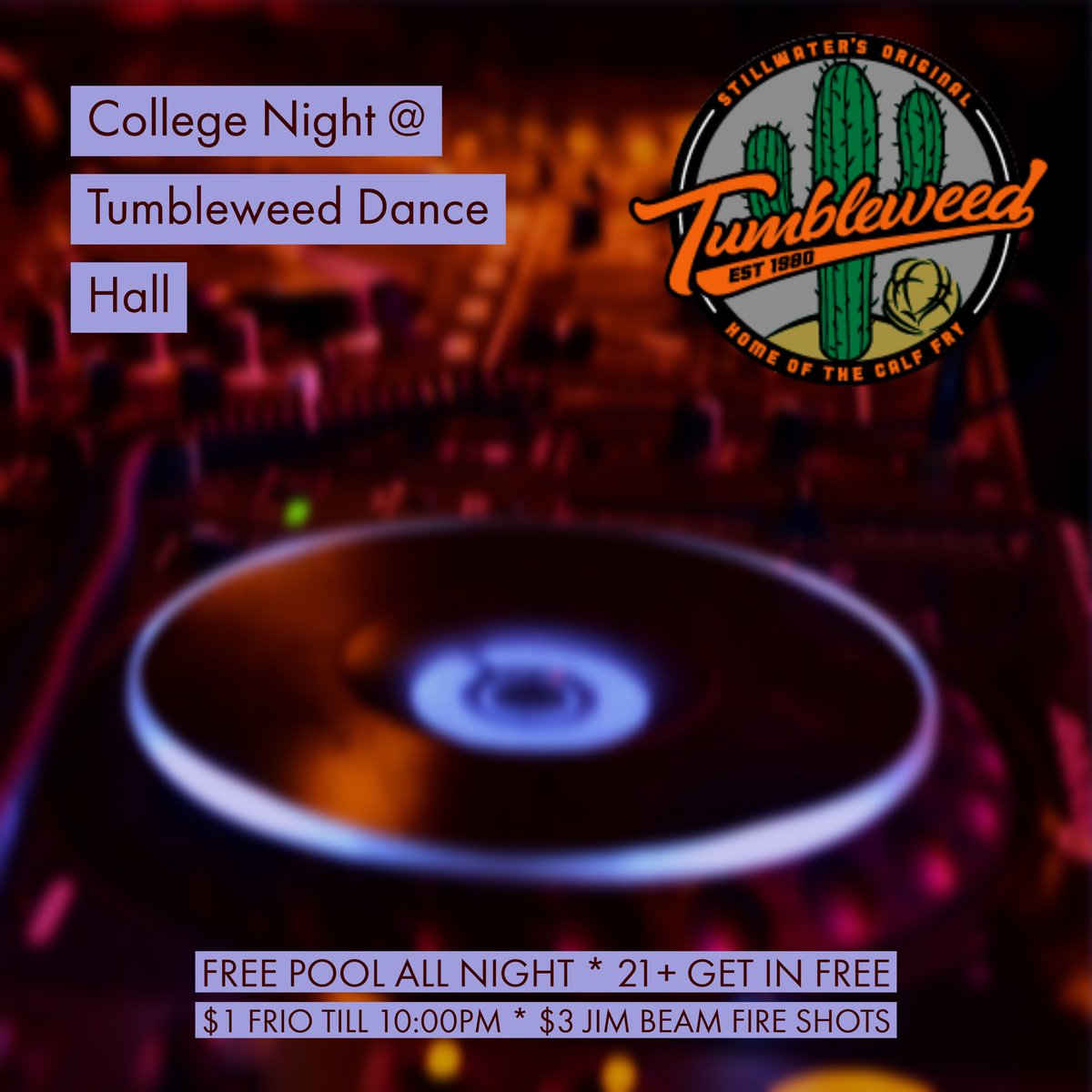 Thursday Nights are College Night at #theweed.  18+ to enter, FREE POOL, Drink Specials, and plenty of dancing on Stillwater’s largest dance floor. #collegenight <a href="/CalfFryOK/">Calf Fry 2019</a>