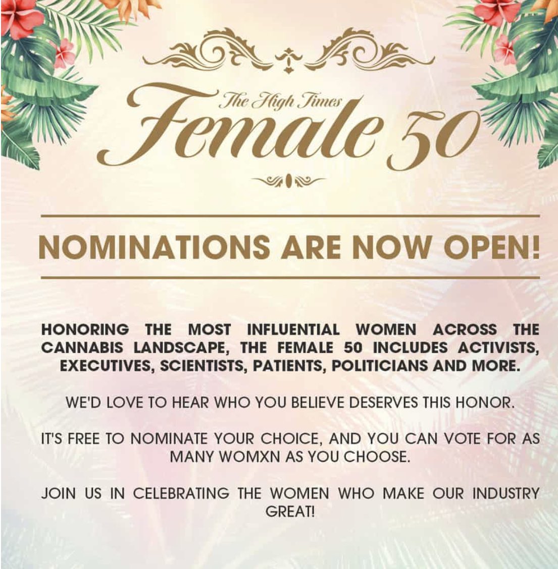 Green Wise family, help us get Pamela Epstein &amp; Samantha Tabak on the <a href="/HIGH_TIMES_Mag/">High Times</a> Female 50 list. If you’ve worked with us before, then you know how deserving they are! Voting takes less than 30 seconds. #CannabisCommunity #marijuana VOTE HERE: hightimes.com/female50noms/?…