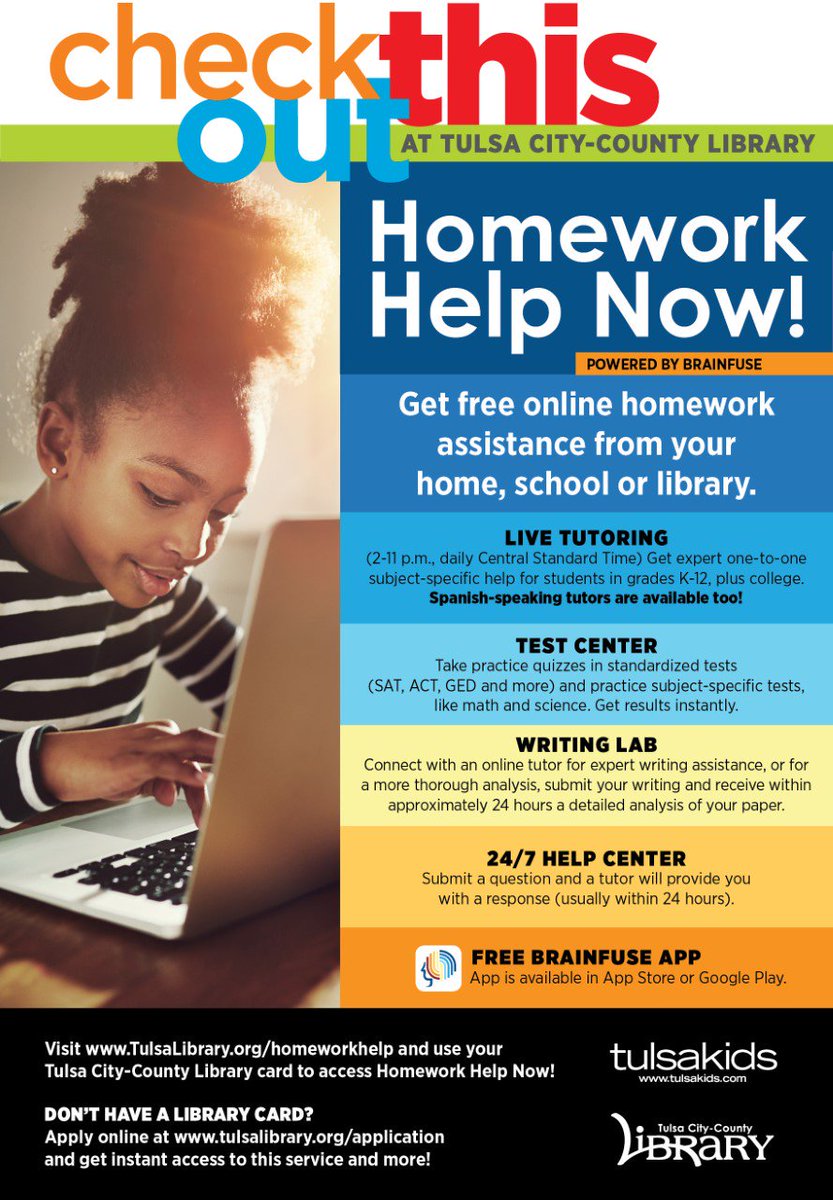 hrtulsalibrary's tweet image. Get free online homework help assistance from your home, shool or library with #HomeworkHelpNow. ow.ly/kpAV50vvrlP